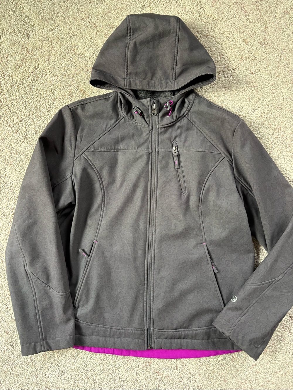 Free Country Womens Dark Gray Hooded Jacket with Purple Accents